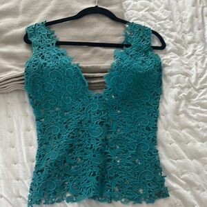 Elegant Teal Lace Sleeveless Top